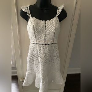 NWT Selfie Leslie HALI FRILL STRAP CROCHET LACE DRESS WHITE, Medium, AU 10